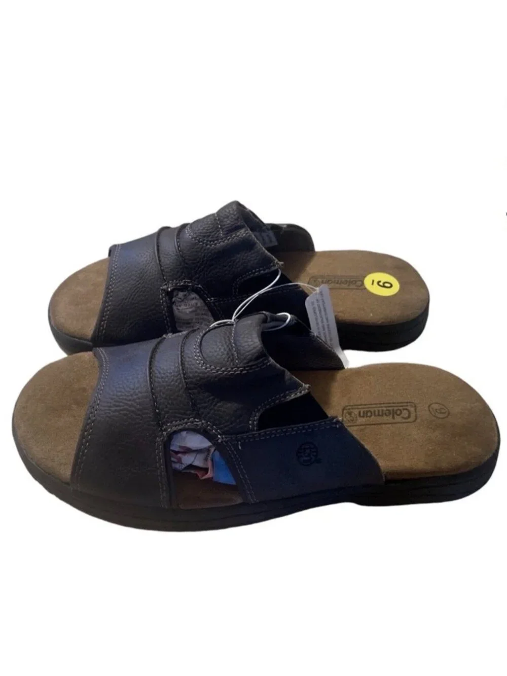 Coleman Men Faux Leather Slip On Sandal Shoe A14M37131 Dark Brown Size 9 new